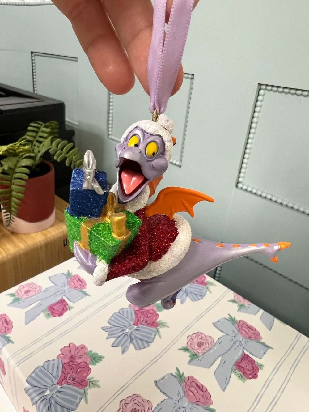 Disney Figment Holiday Ornament Epcot Dragon Holding Gifts Santa Suit